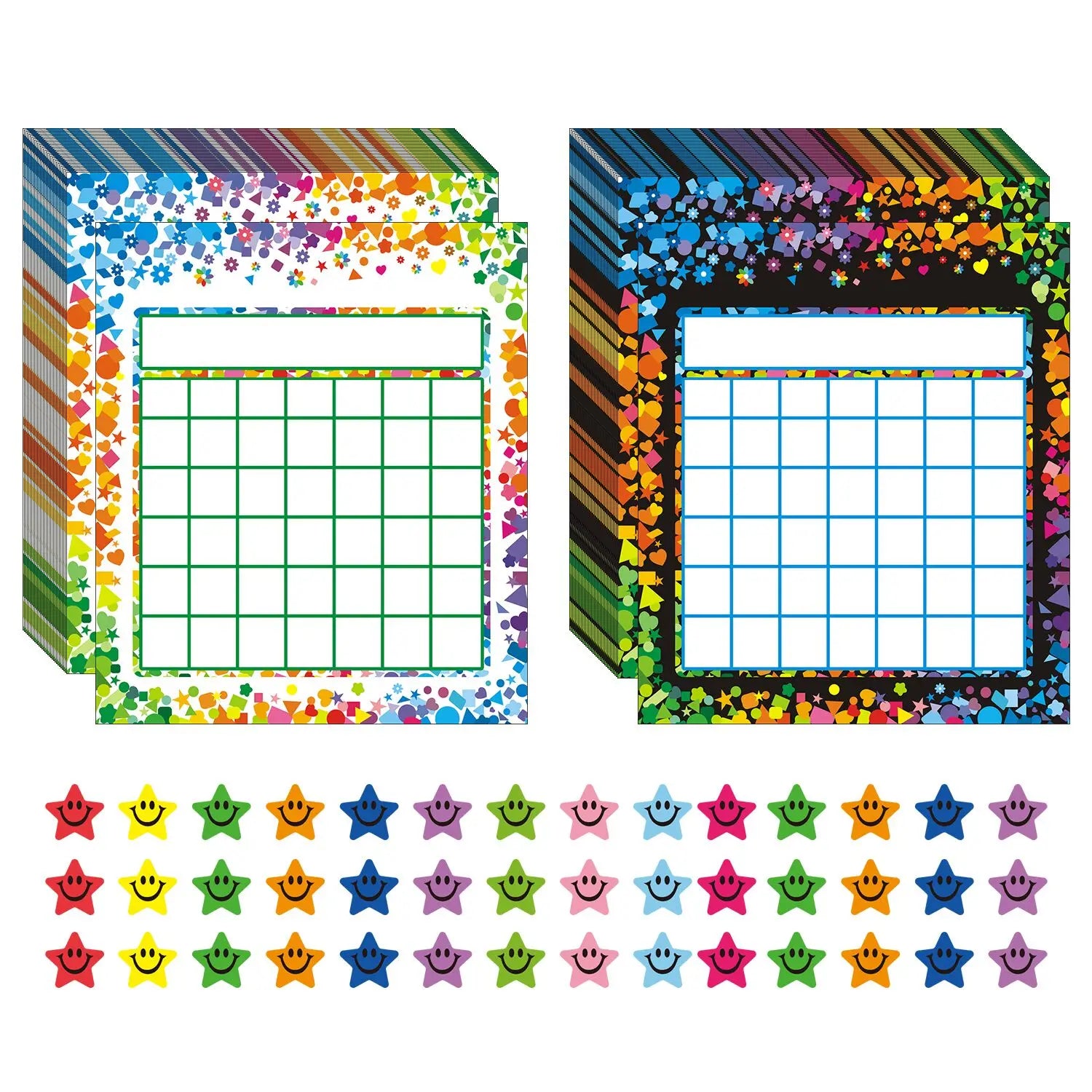 80 Pack Classroom Incentive  Reward Chart for 2 Designs with 2400 Pieces Colorful Star Stickers for Students Classroom Teaching