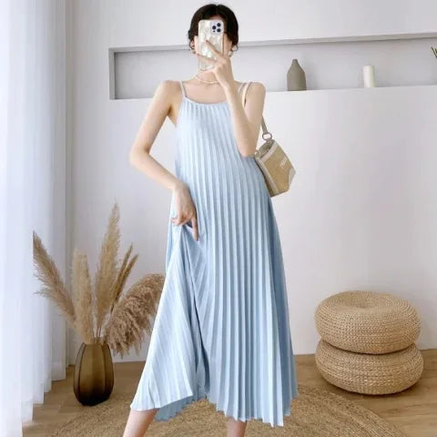 Women's Pleated Chiffon Mid-Calf Pregnancy Dress