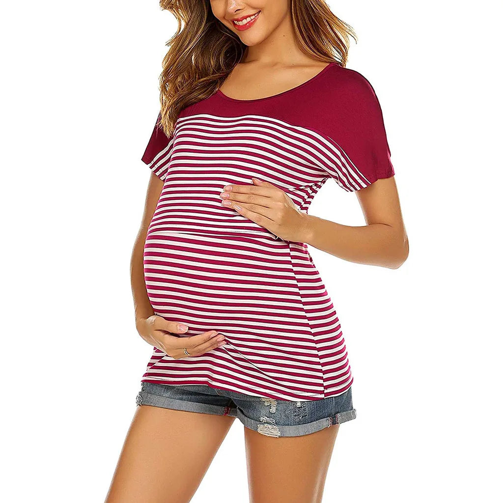 Striped Nursing T-shirt Top For Breastfeeding