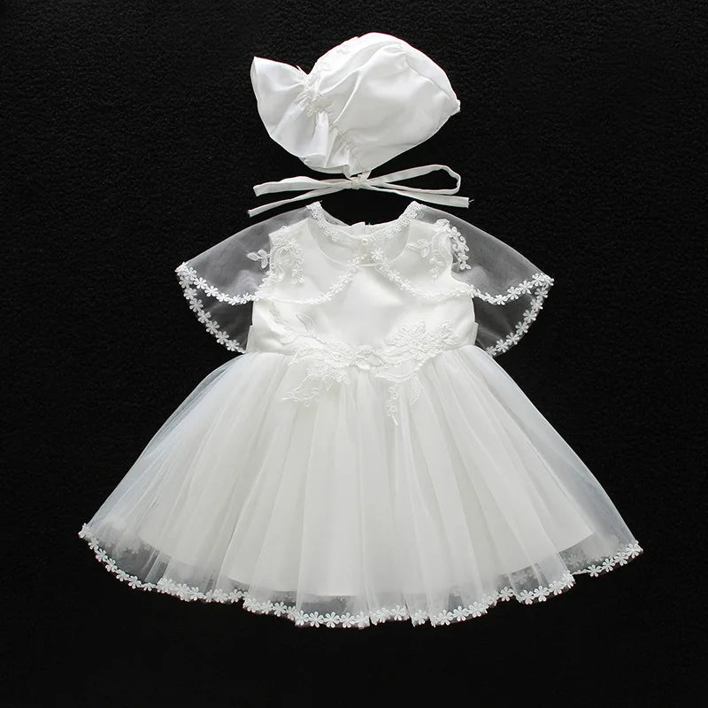 New Christening Gown Baby Girl Baptism Summer Dress and Hat