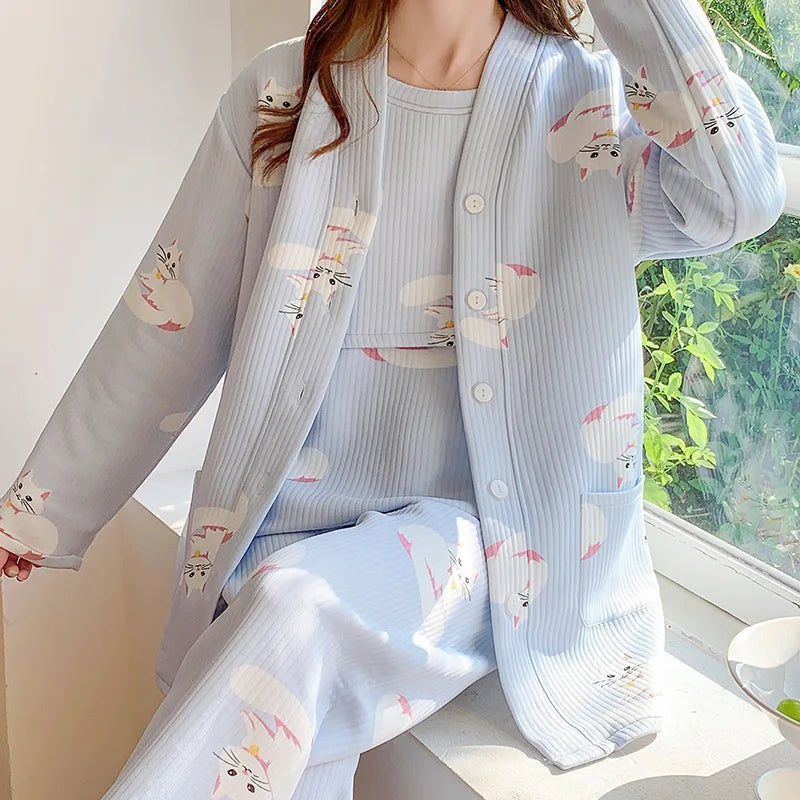 Nursing Pajamas Cotton 3pcs/set Maternity Sleepwear