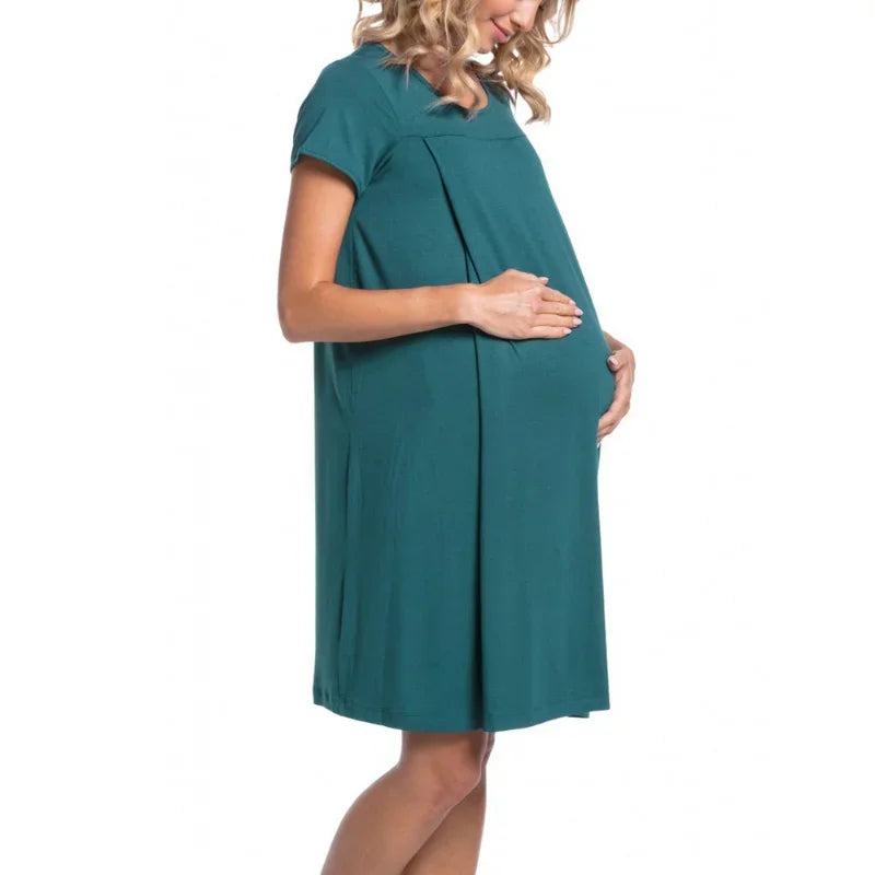 Casual Short Sleeve Breastfeeding Maternity Dress for Hospital