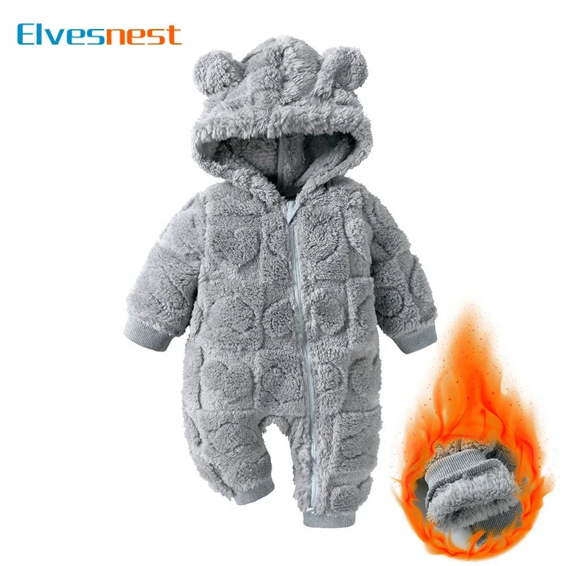 Baby Winter Long Sleeve Arctic Velvet Hooded Jumpsuit 0-18 Months