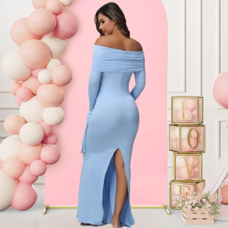 Maternity Sexy Off Shoulder Long Sleeve Bodycon Pregnancy Baby Shower Gown Suit Photography