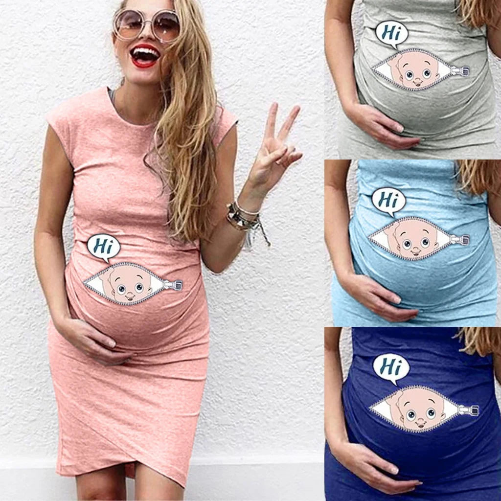 Cute Cartoon Maternity Loose Casual Dress