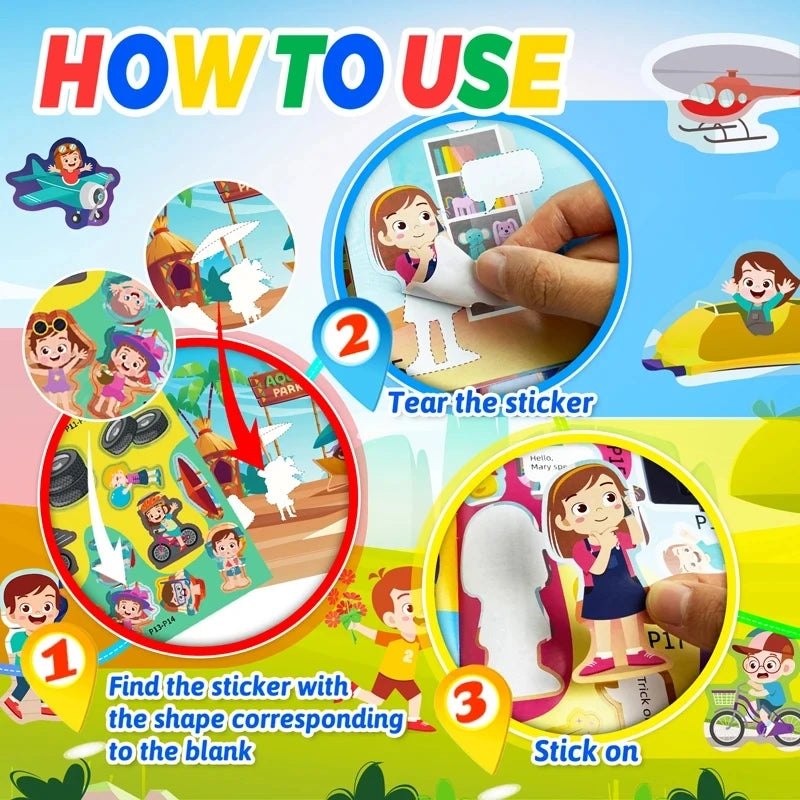 Cartoon Sticker Books Focus on Potential Development Education for Children 3-6Y