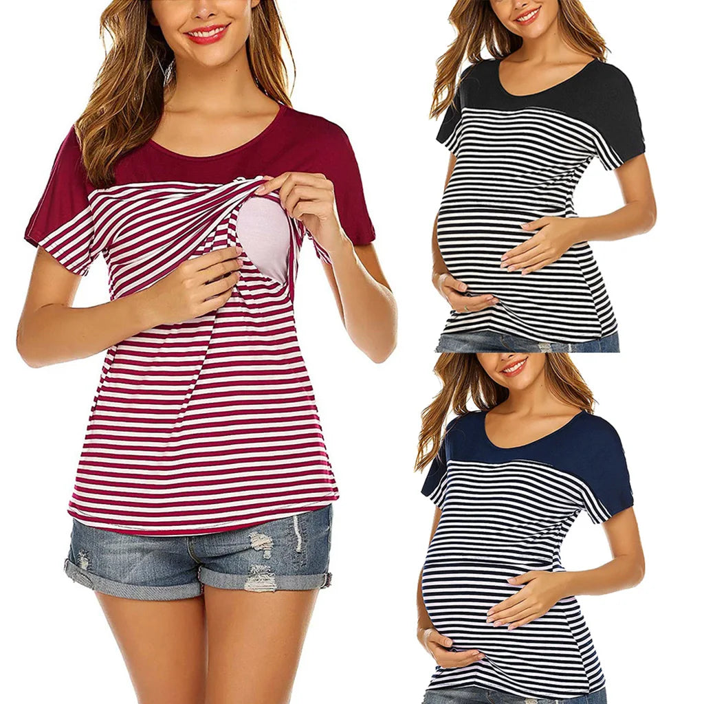 Striped Nursing T-shirt Top For Breastfeeding