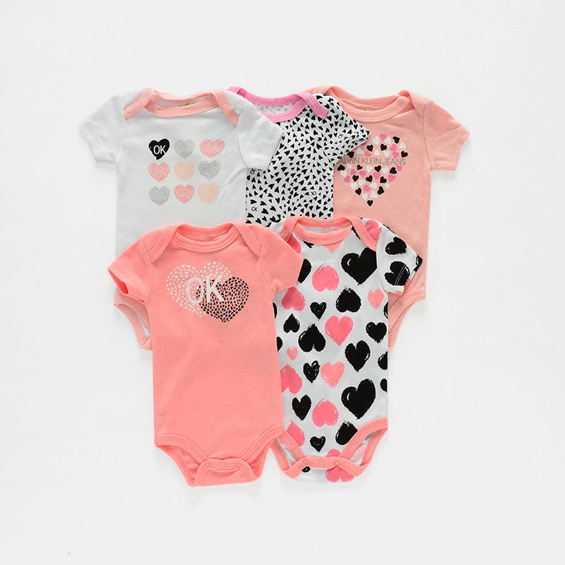 5 Pairs/lot Boy Girl Newborn Short Sleeve Cotton Bodysuits
