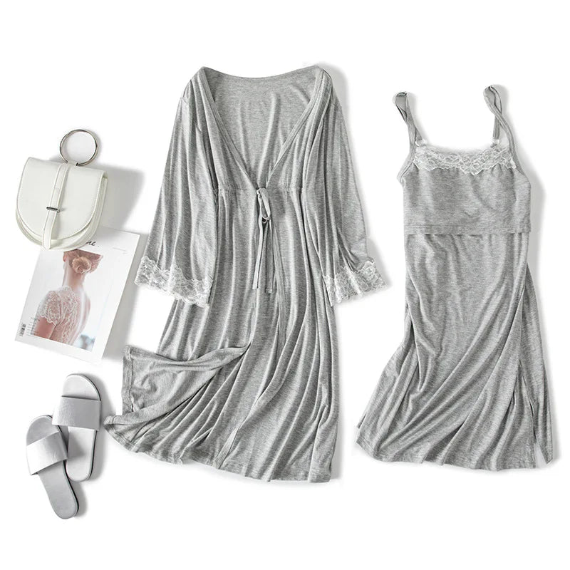2pcs/Set Pregnancy Nursing Nightgown Maternity Labor Dress+Robe
