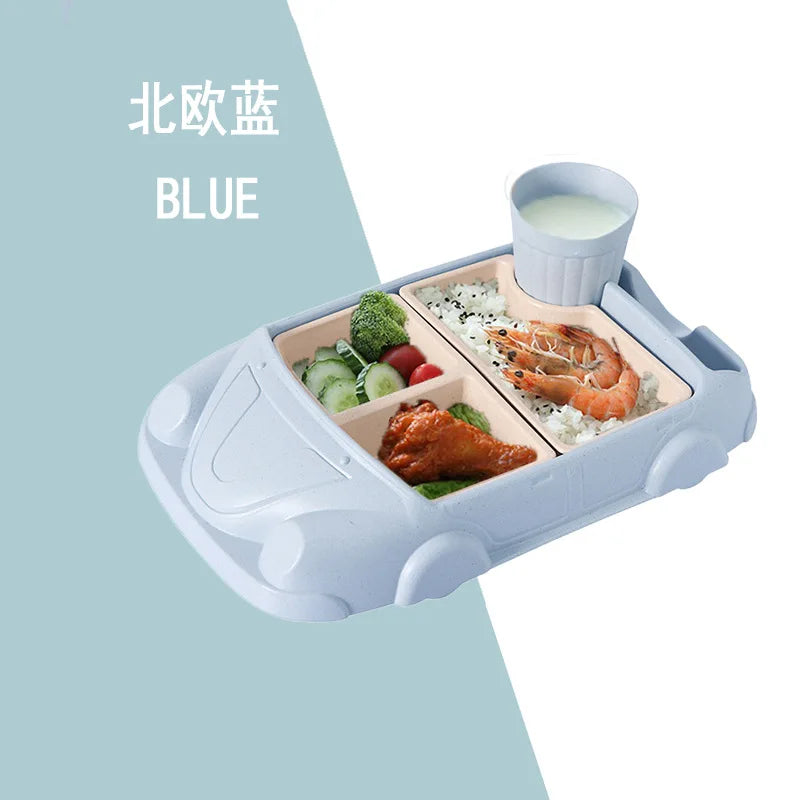 Creative Car Shaped Bamboo Fiber Baby Feeding Bowl Food Grade Cartoon Complementary Food Dish Divide Grids Bento Lunch Box Sets