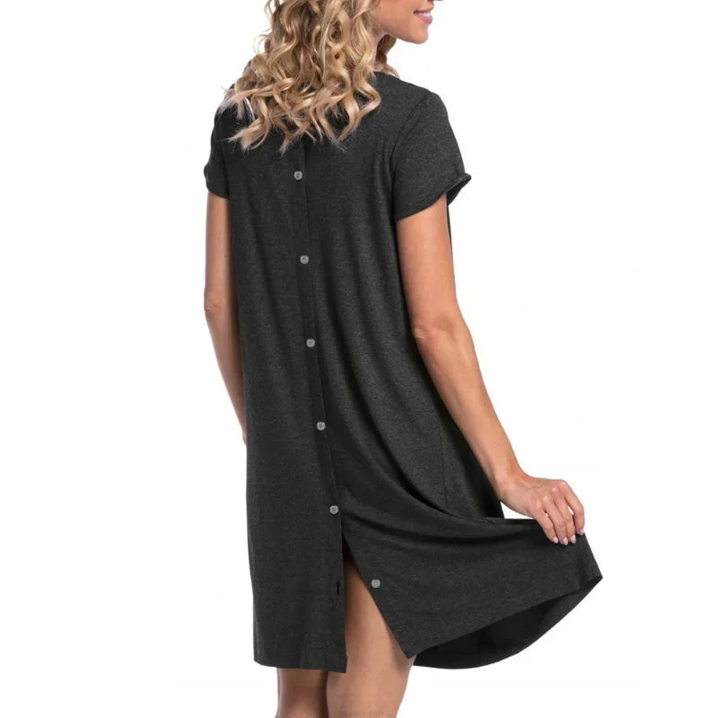 Casual Short Sleeve Breastfeeding Maternity Dress for Hospital
