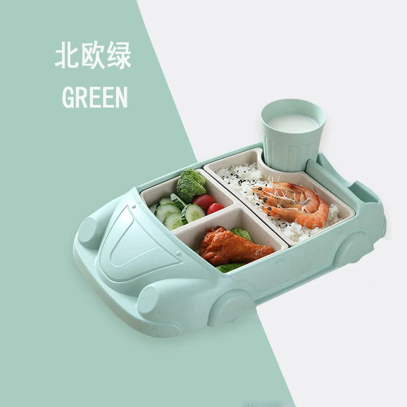 Creative Car Shaped Bamboo Fiber Baby Feeding Bowl Food Grade Cartoon Complementary Food Dish Divide Grids Bento Lunch Box Sets