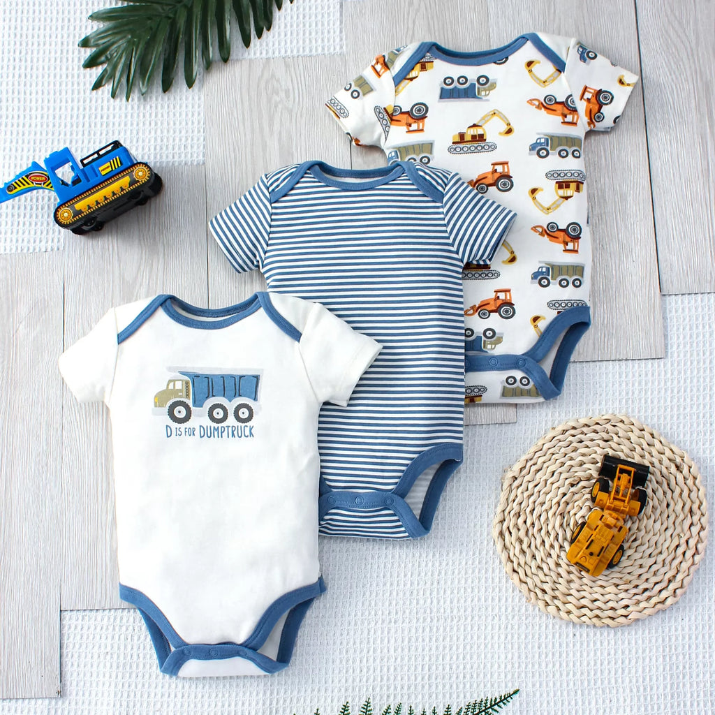 3pce Cartoon Dinosaur Pattern and Stripe Pattern Set for 0-9 Months Old Boys