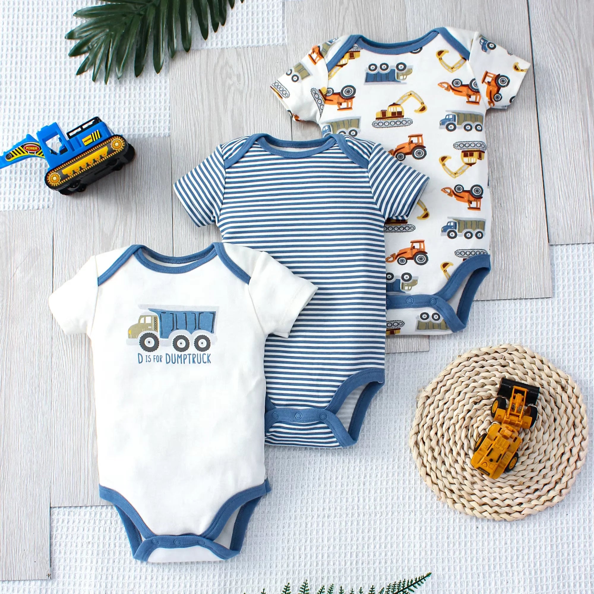 3pce Cartoon Dinosaur Pattern and Stripe Pattern Set for 0-9 Months Old Boys