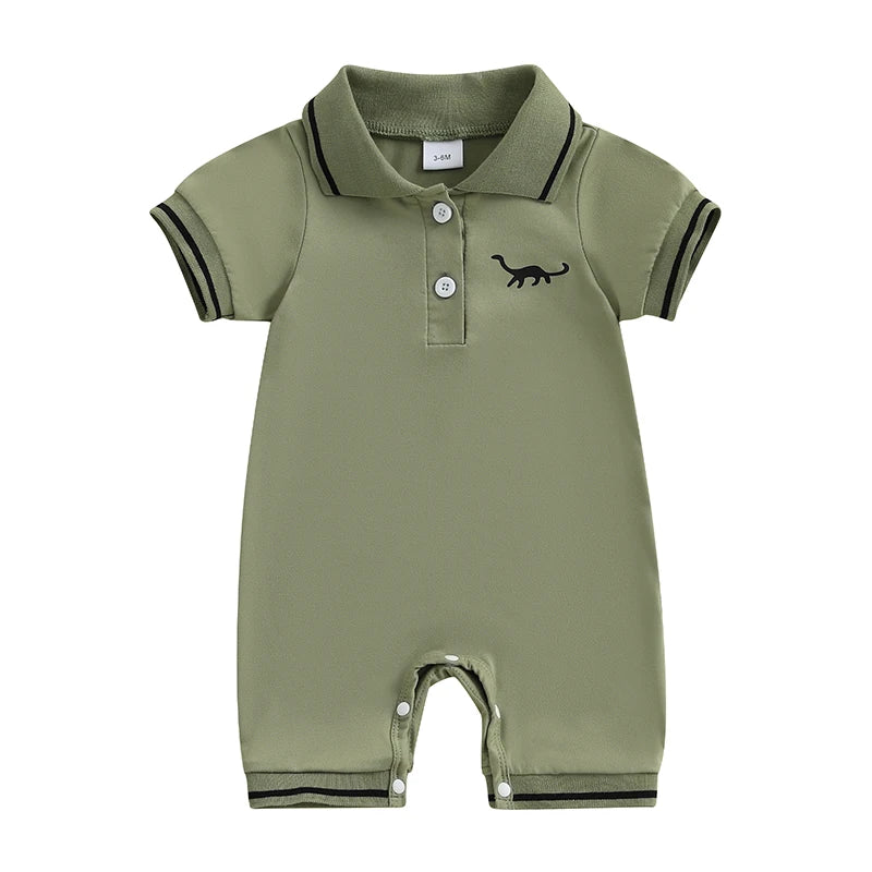 Summer Newborn Baby Boys Short Sleeve Dinosaur Jumpsuit