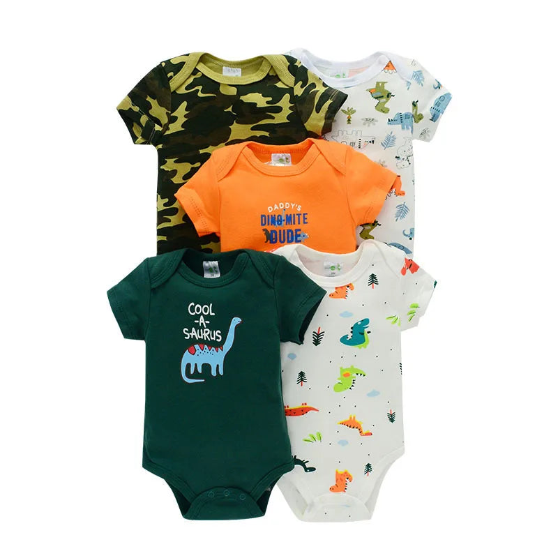 5 Pairs/lot Boy Girl Newborn Short Sleeve Cotton Bodysuits