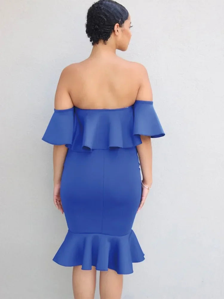 Maternity Evening Solid Ruffles Off The Shoulder Maternity Dress