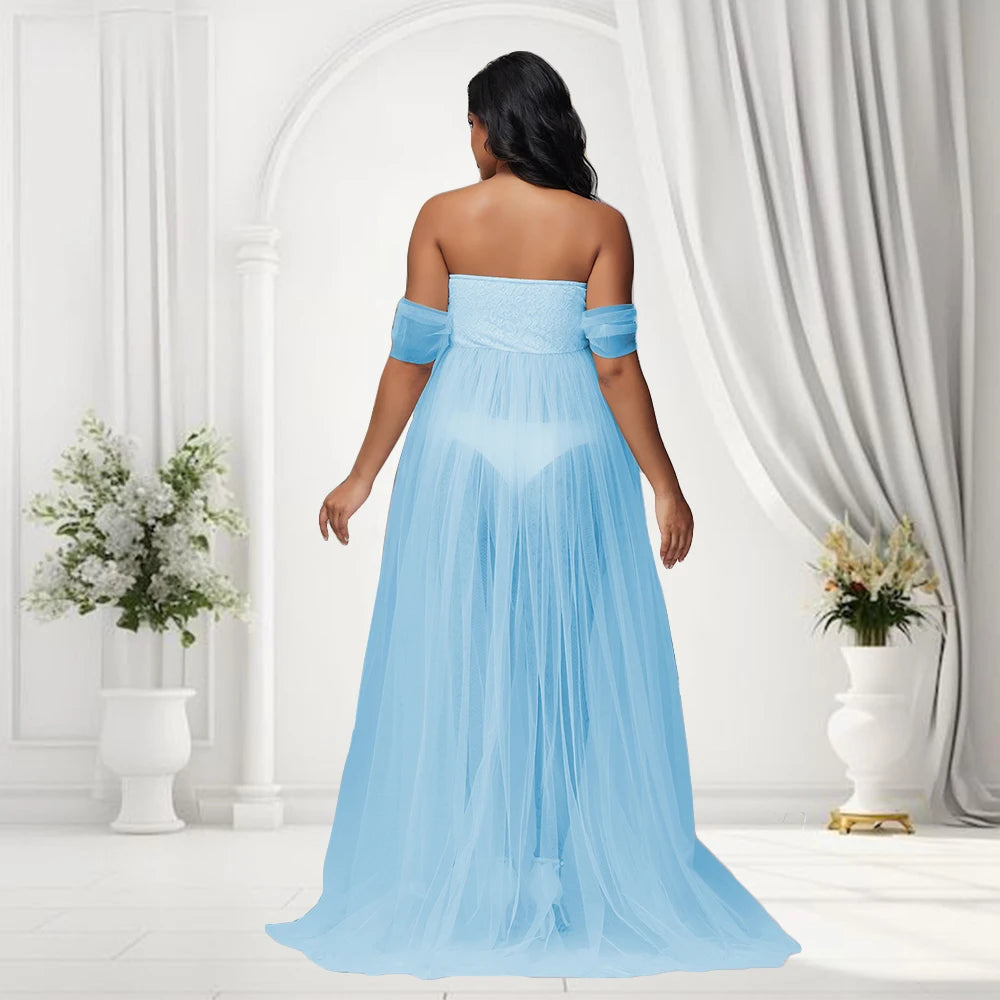 Pregnancy Maxi Gown Off Shouder Lace Mesh Women Clothing for Baby Shower Photography