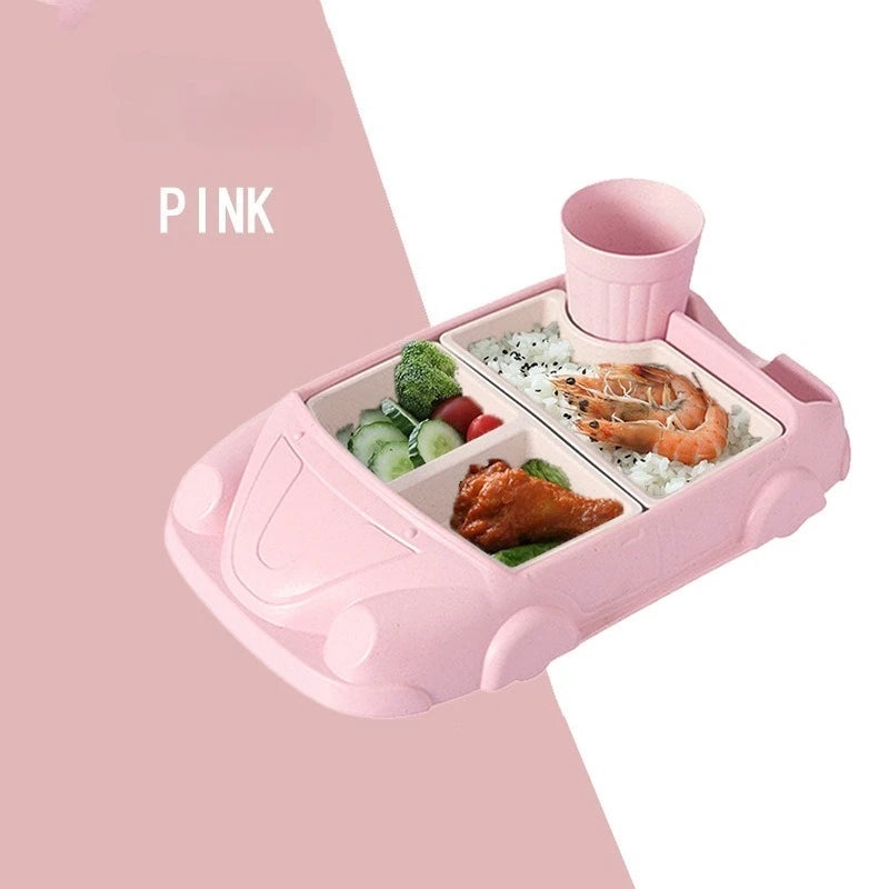 Creative Car Shaped Bamboo Fiber Baby Feeding Bowl Food Grade Cartoon Complementary Food Dish Divide Grids Bento Lunch Box Sets