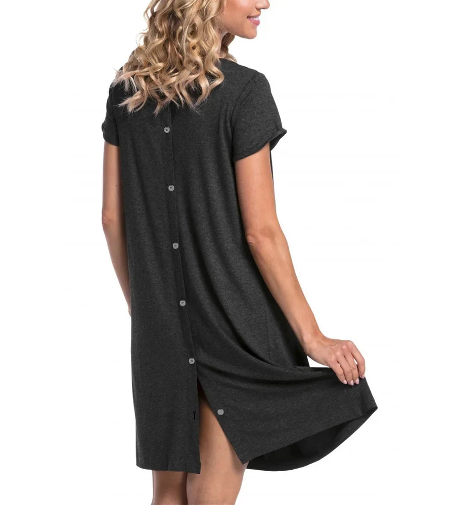 Casual Short Sleeve Breastfeeding Maternity Dress for Hospital