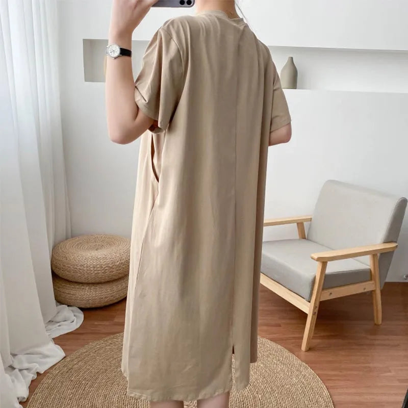 Fashionable Short Sleeve Dress Breastfeeding Friendly Casual Nursing Wear