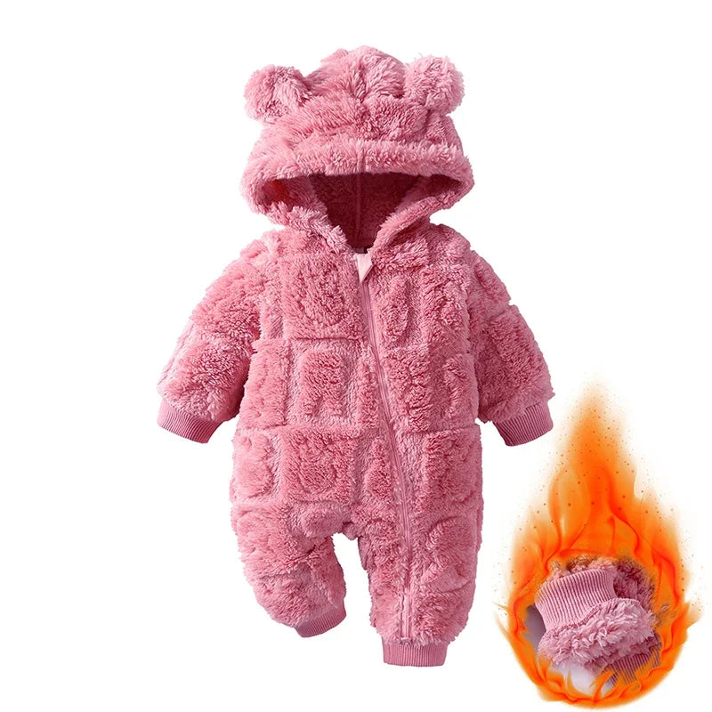 Baby Winter Long Sleeve Arctic Velvet Hooded Jumpsuit 0-18 Months
